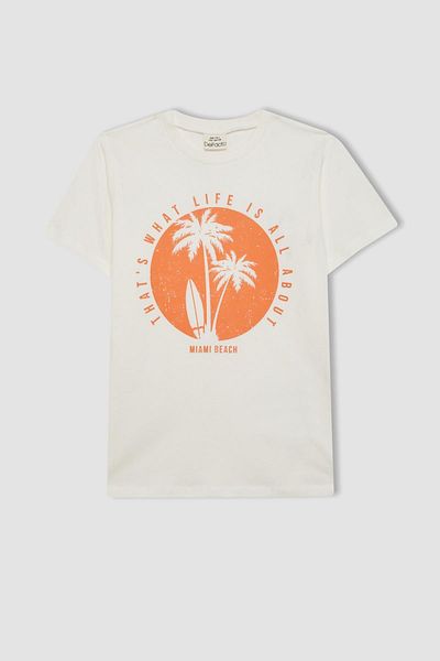 DeFacto 2-teiliges Set aus kurzärmligem T-Shirt und Badeshorts mit Palmenmuster für Jungen – C1256a824hs