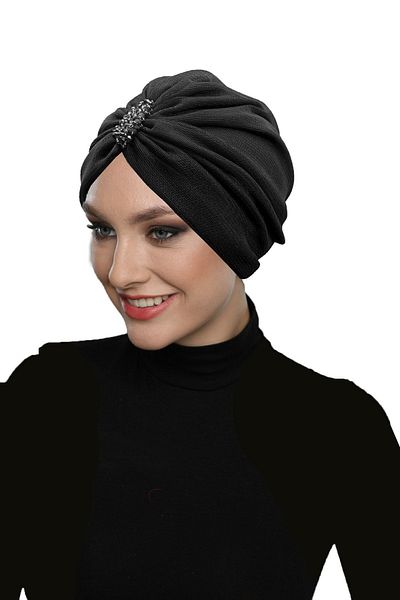 fidan bone Design Tulle Crystal Stone Embroidered Double-Sided Lined Black Ready-made Hijab Hijab Evening Dress Bonnet