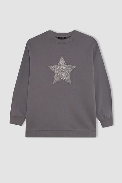 DeFacto Mikina s hvězdným vzorem Crew Neck – Soft Furry, Regular Fit Tunika C5421ax24sp