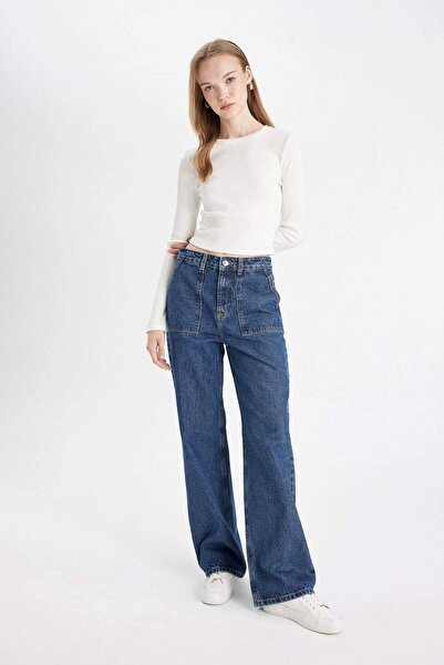 DeFacto High Waist Long Cargo Jean Trousers - C7326Ax24Au