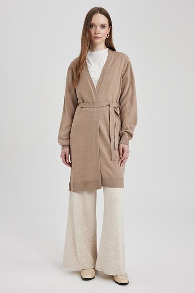 DeFacto Regular Fi Basic Plain Belted Long Knitwear Cardigan Z9026az23wn