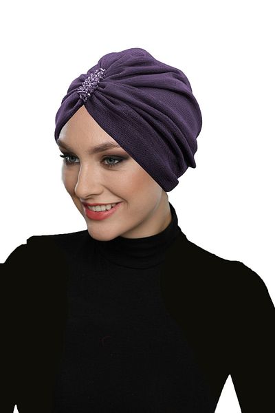 fidan bone Design Tulle Crystal Stone Embroidered Double Sided Lined Purple Ready Made Hijab Hijab Evening Dress Bonnet
