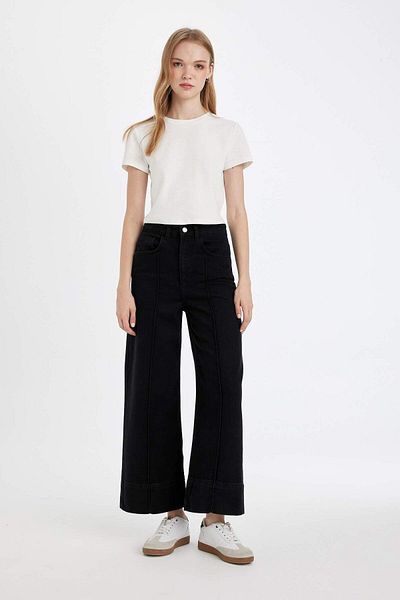 DeFacto Crop Wide Leg High Waist Short Wide Leg Jean Pants D4319Ax24Au