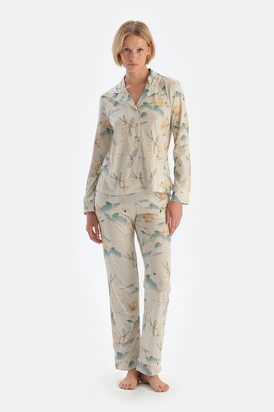 Dagi Set de lenjerie de dormit pentru cămașă și pantaloni cu imprimeu floral verde mentă