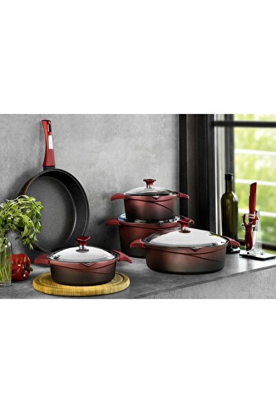 Aryıldız Flipper Döküm Kırmızı Siyah 9 Parça Tencere Takımı