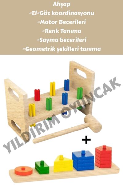 YILDIRIM OYUNCAK Eğitici Öğretici Ahşap Tak Çak - Ahşap Geometrik Şekiller Bu...