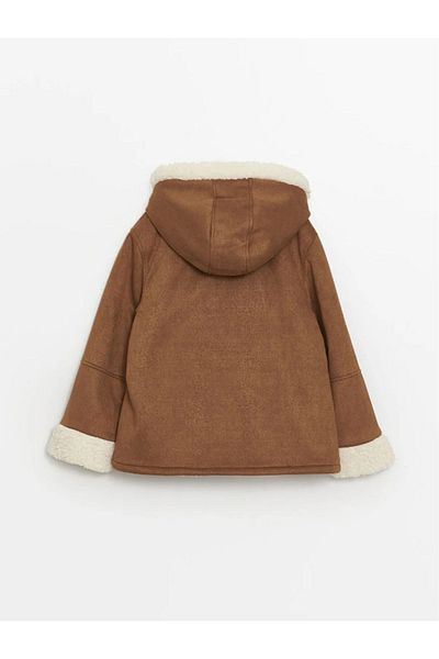 LC Waikiki Light Brown Hooded Suede Coat for Baby Girl