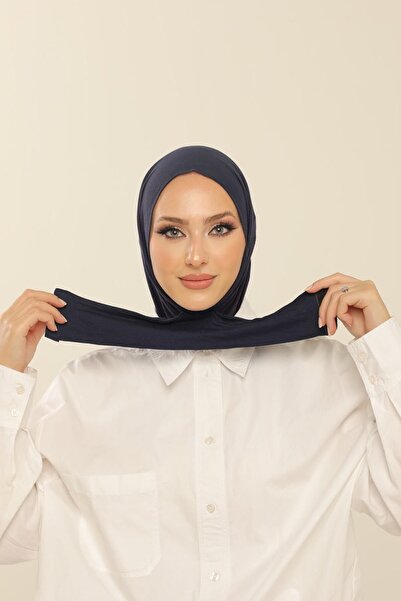 Beyzak Lacivert Pratik Penye Şal - Kadın Tesettür Cırt Cırtlı Hijab Bone