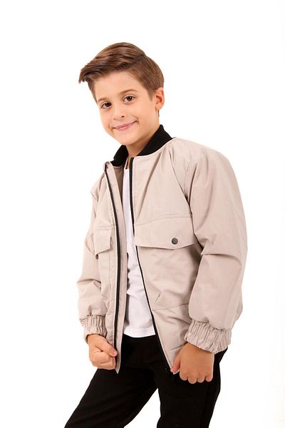 Perendi Boy's Beige Bomber Jacket - Με φαρδιά λεπτομέρεια τσέπης