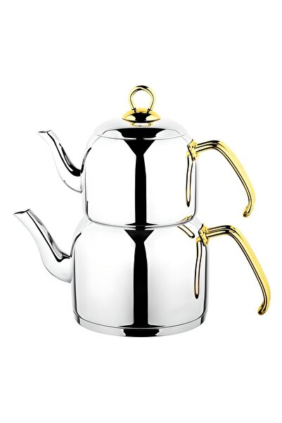 Özkent K-305.03 Menekşe Çaydanlık Takımı Çelik Sap Mini Boy Altın