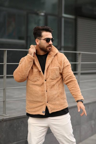 Gameyal Cardigan unisex din fleece din pluș maro lapte