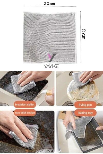 Yayke 3 Pieces Double Layer Microfiber Wire Cloth - Multi-Purpose Inox Wire Dishcloth