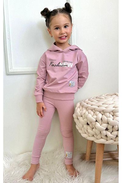 öykümgaleria Girl's Hooded Ribbed Tights - 2 Thread Top and Bottom Set