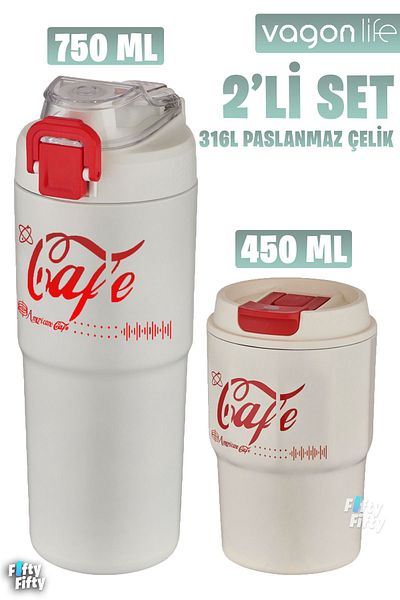 Vagonlife 750ml Dual Use Thermos and 450ml Mug Coffee Glass Set