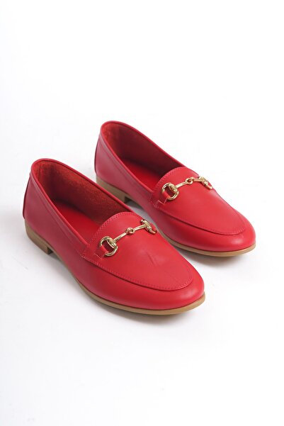 RedShoes حذاء باليرينا نسائي من الجلد بإبزيم