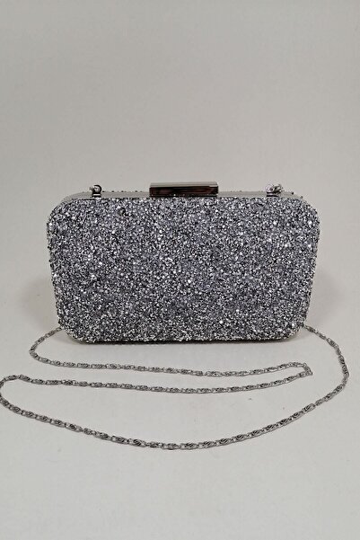 PARKTAN Yakamoz Kadın Gümüş Taşlı Abiye Clutch Portföy Çanta