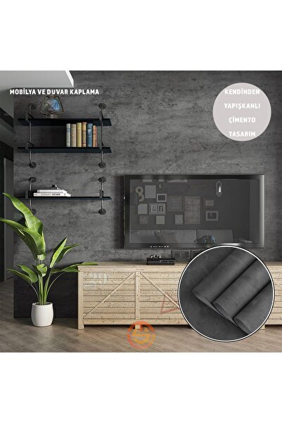 TechnoSmart 60cm×100cm Kendinden Yapışkanlı Çimento Görünümlü Duvar Kağıdı Dolap Masa Tezgah Kaplama