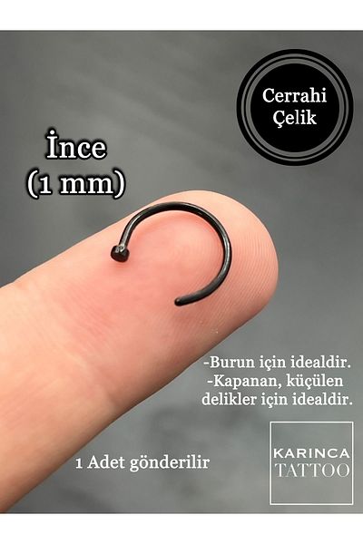 Karınca Piercing Black Thin Piercing - Half Ring Nostril Nose