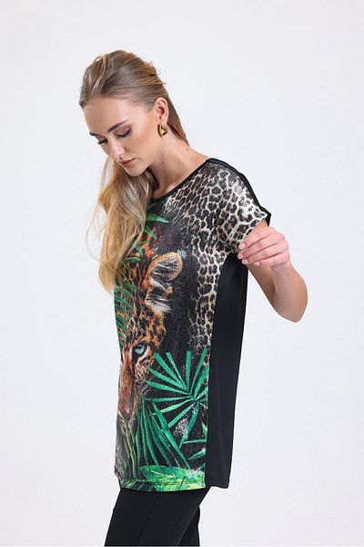Sense Digital Printed Detailed Sequin Tunic| Blz34628 Black