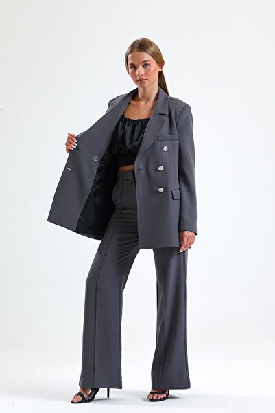 Sense Hürrem Fabric Oversize Blazer - Φόδρα, Σκούρο Γκρι Ckt34236