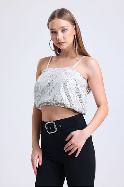 Sense Βραδινό φόρεμα με παγιέτες Bustier |   BUST34023 Ασήμι