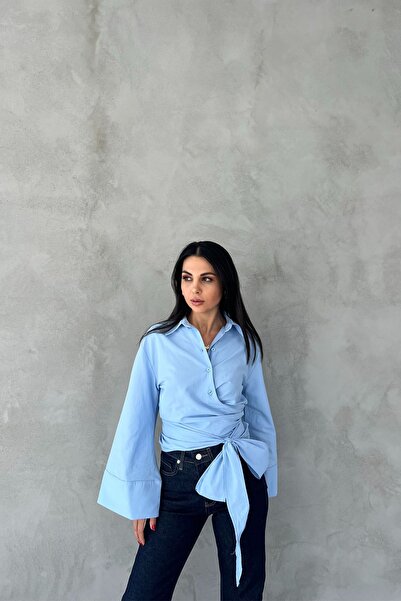 Seda Yalçın Atelier قميص قصير أزرق برباط