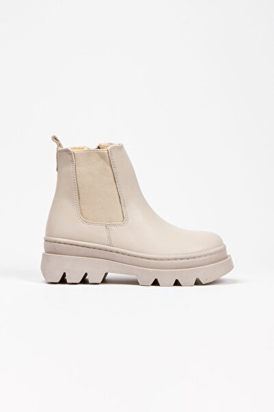 Papuccum Ortopedi Μπεζ κοριτσίστικες μπότες - Ψηλή σόλα και ελαστικό φερμουάρ