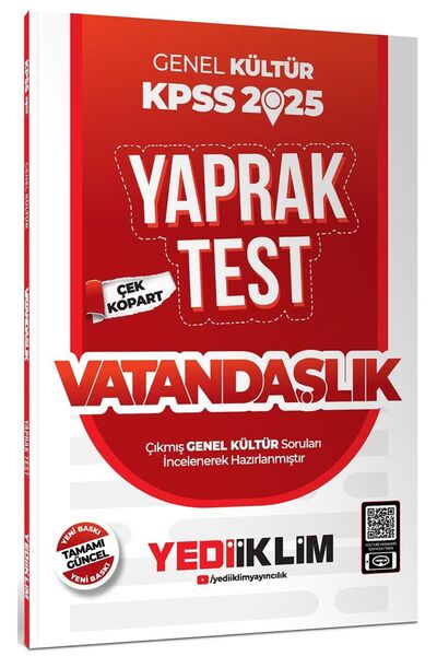 Yediiklim Yayınları 2025 KPSS Genel Kültür Vatandaşlık Çek Kopart Yaprak Test