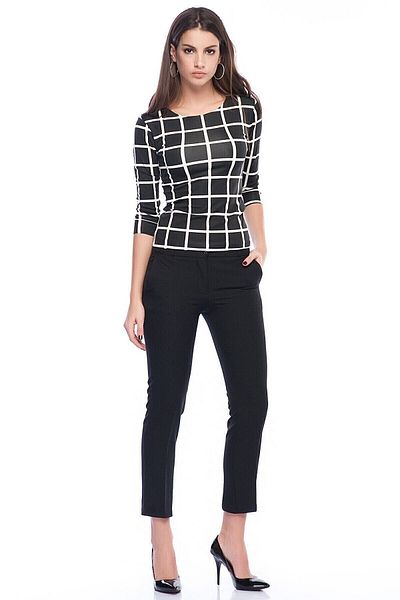 Sense Black Plus Size Ankle Fabric Trousers - Pnt19003bd