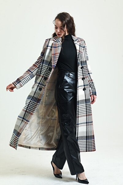 Sense Lined Patterned Long Coat| Kbn34176 Beige Plaid