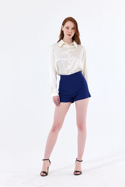 Sense Süs Cepli Atlas Hafif Esnek Krep Sort | Şrt14056Yn Gece Mavisi