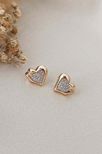 COSİTA Minimal Heart Figured Zircon Filled Rose Earrings