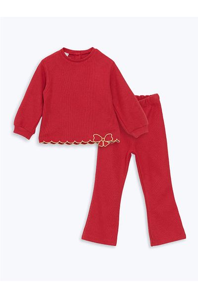 LC Waikiki Lcw Baby Red Baby Girl Sweatshirt and Leggings Pants - Crew Neck 2-Piece Set