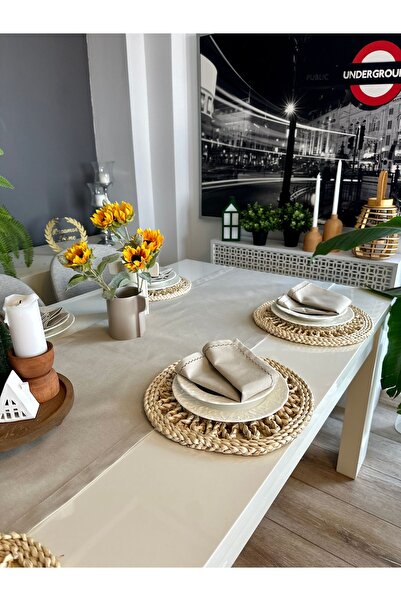 Decamor home Linen Beige Long Runner Top Quality Stain Resistant Carefree Fabric (Not Including Nappe)