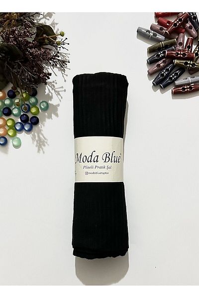 Moda Blue Pleated Practical Ready Made Shawl Black