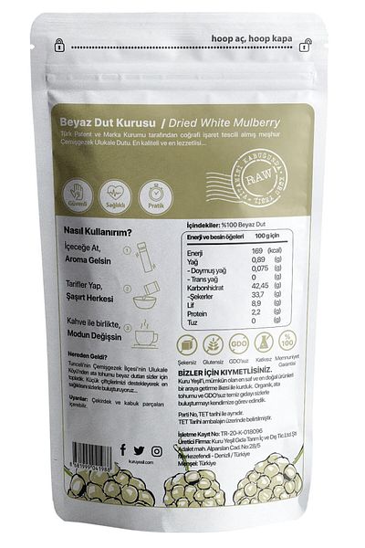 Kuru Yeşil White Mulberry Dried - 150g Dried Mulberry - Dried Fruit - Healthy Snack