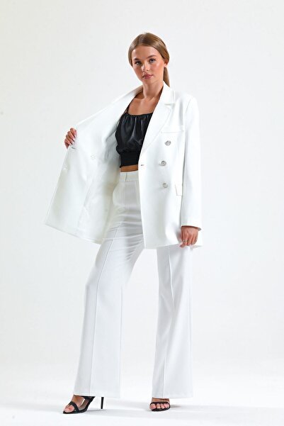 Sense Ecru Color Oversize Hürrem Blazer Jacket - Lined, Ckt34236
