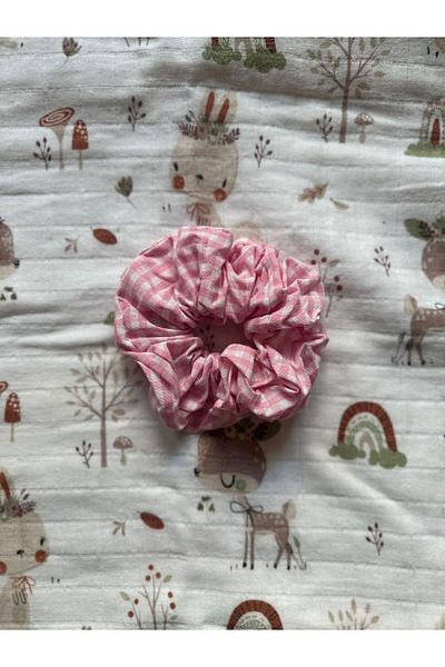 odaburada Pink Color Gingham Women's Bagel Hair Clip