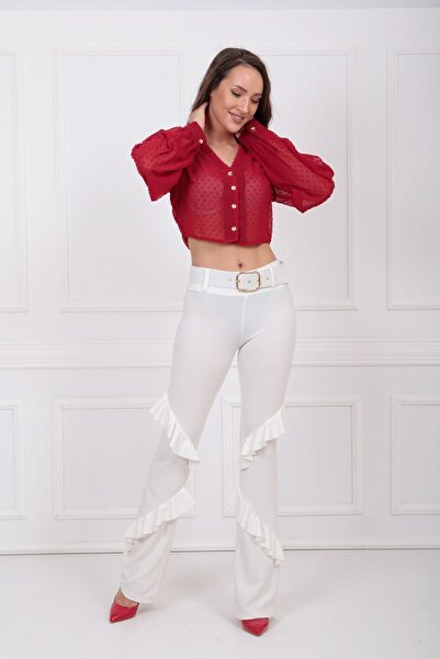 Sense Пояс 5 см. Тканинне покриття. Передня частина з поясом. 2 кишені. Штани з креповою тканиною | Pnt33363 Екрю