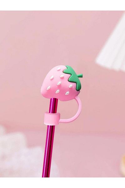 ÇAKRA Silicone Pink Strawberry Model Dustproof Leak Proof Pipette Cover 1 Piece Compatible with Stanley Thermos