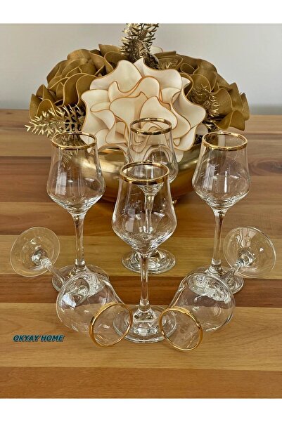 Paşabahçe Genuine Gilded Coffee Water Soft Drink Cup for 6 People - Luxury Dowry Gift