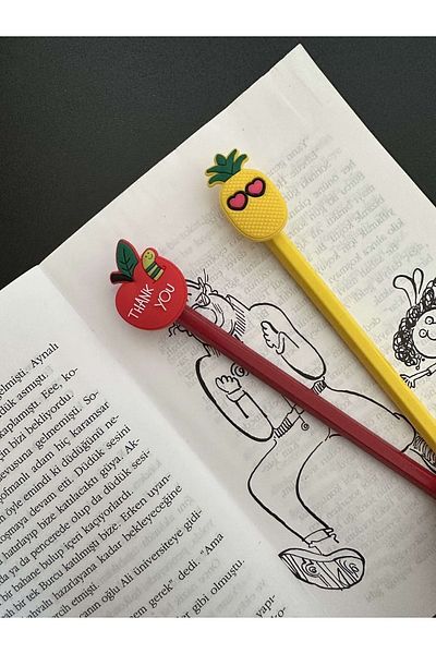 odaburada Cute Pen Ornament with Fruit Figures Set of 2