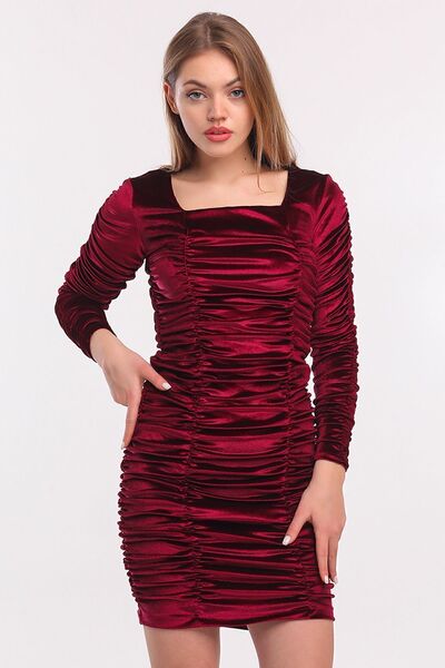 Sense Сукня з драпіруванням з гофрованого оксамиту | Elb34010 Бордо