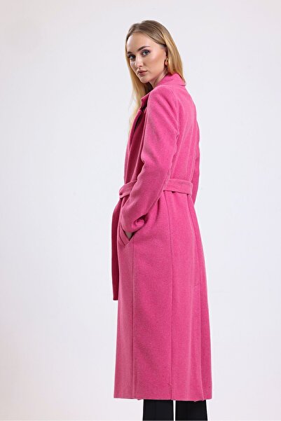 Sense Belted Long Stamp Coat with Slit Detail| Kbn34637 Fuchsia