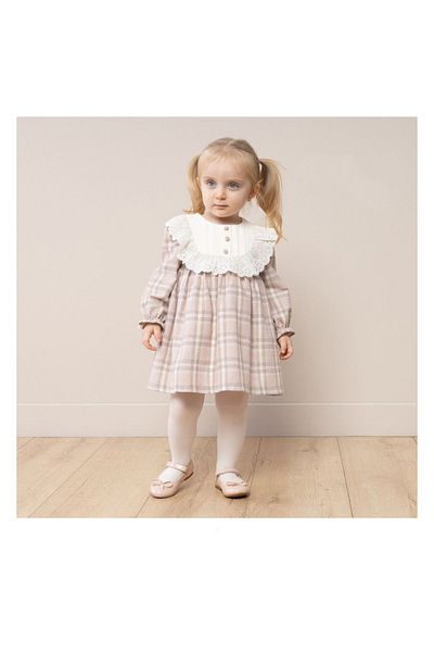 Mymio 6-24 Months Girls Pink Long Sleeve Plaid Dress