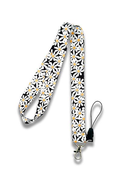 PABALAS Neck Lanyard and Id Badge Holder - White Daisy Figure Phone Strap