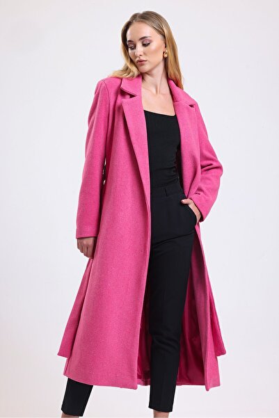 Sense Belted Long Stamp Coat with Slit Detail| Kbn34637 Fuchsia