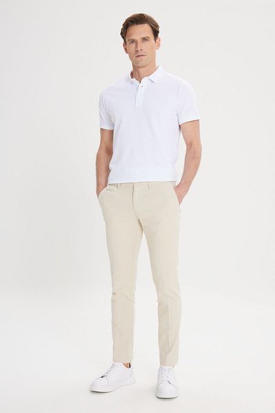 AC&Co / Altınyıldız Classics Men's Ecru Slim Fit - Stretchy Cotton Dobby Pants with Side Pockets
