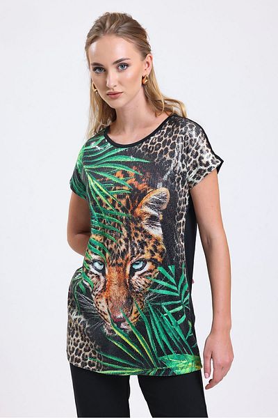 Sense Digital Printed Detailed Sequin Tunic| Blz34628 Black