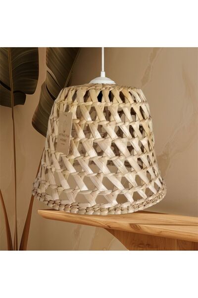 afralya home Hasır Bambu Rattan Çan Avize 30cm İskandinav Bohem Rustik Avize Sarkıt-Salon Yatak Odası(Duy Dahil )